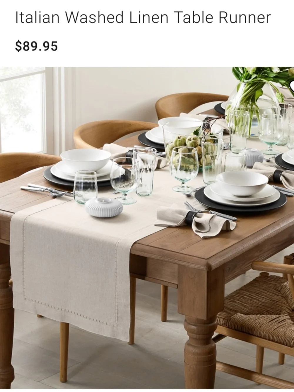 Williams Sonoma Italian Washed Linen‎ Table Runner Flax Neutral 108